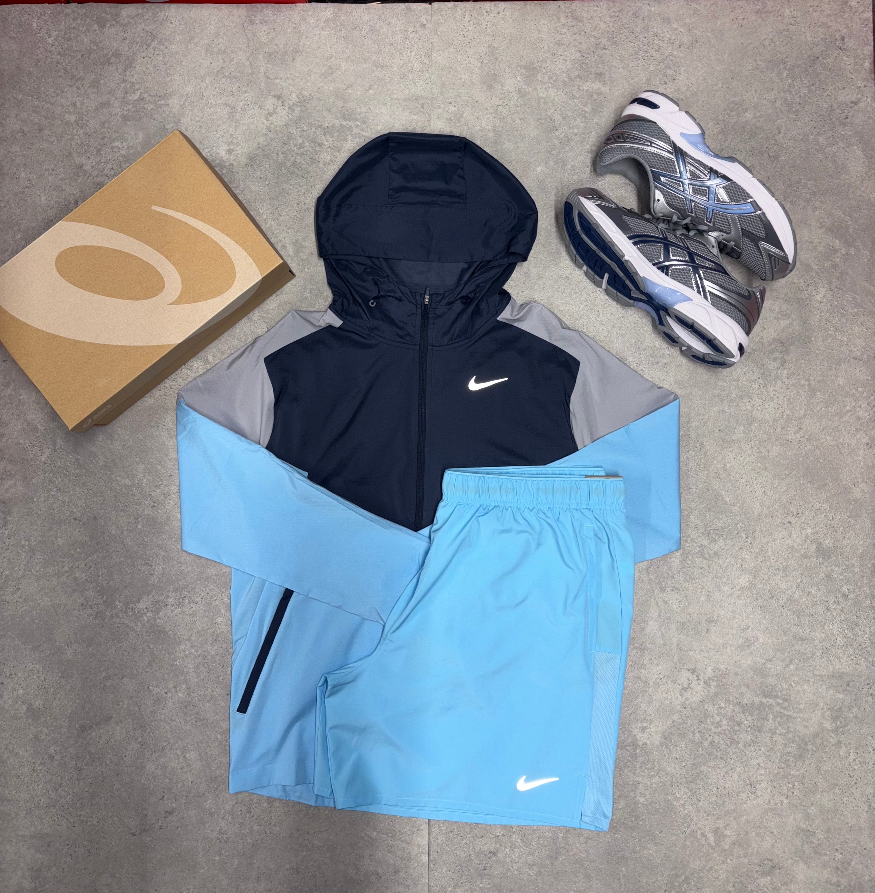 Nike Aquaruis Blue Windruner And Challenger Shorts